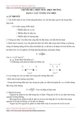 Chuyên đề Vật lý 11 - Chuyên đề 1 Điện tích - Điện trường